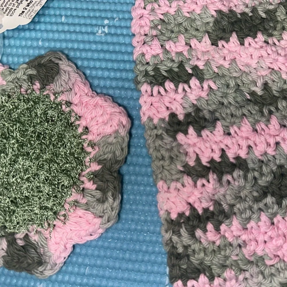Pink and Green Handmade Cotton Multi Use Washcloth Set